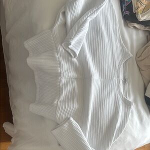 White Ribbed Peplum Sweatshirt